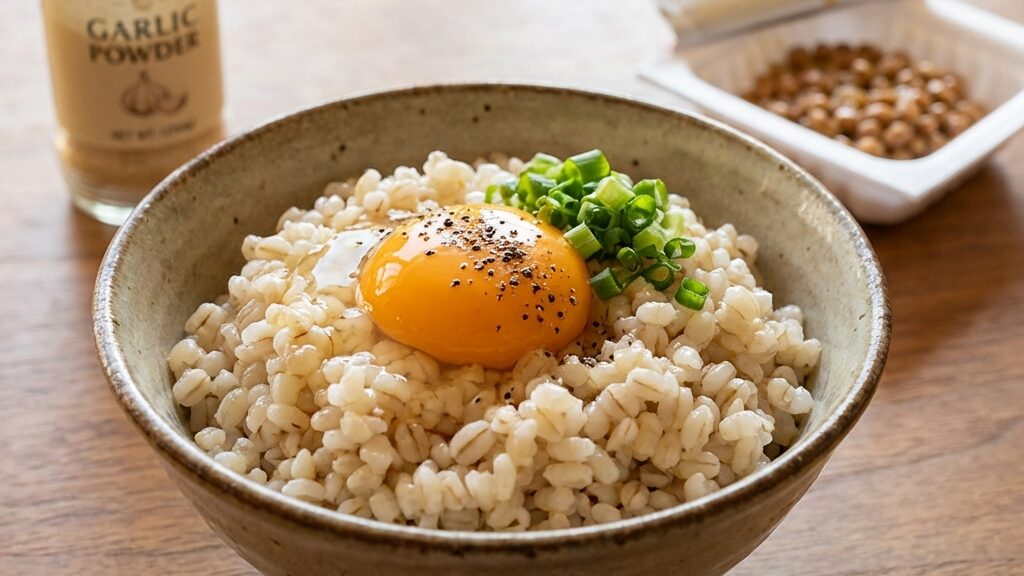 大麦のTKGと納豆